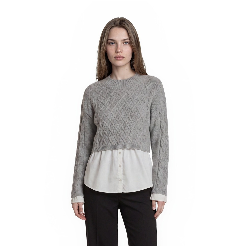 Maeve Anthropologie Layered Sweater Top Women's Size Large Gray Cable Knit